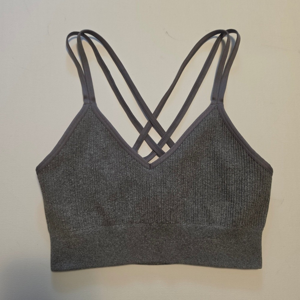 Aerie Ribbed Strappy Crisscross Back Seamless Sports Bra Gray Size XS